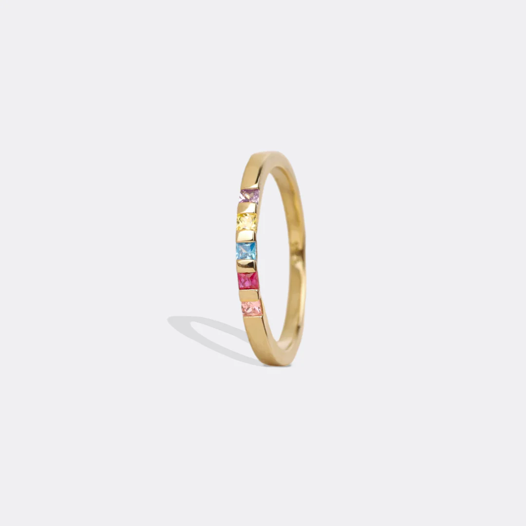 Princess-Cut Birthstone Band Ring