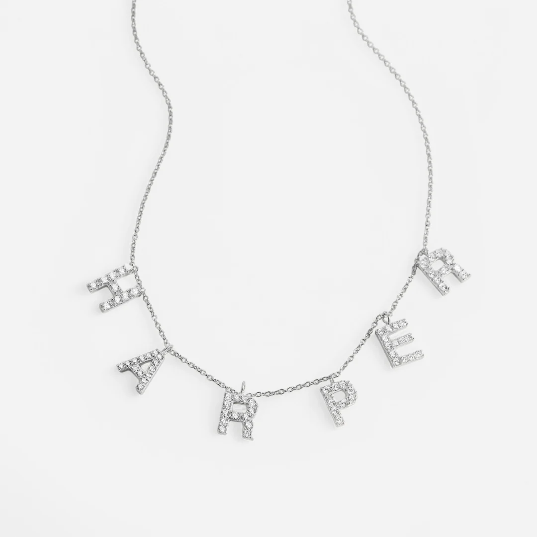 Pave Block Letter Name Necklace