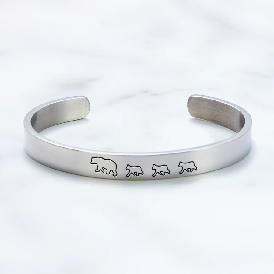 Mama Bear & Her Baby Bears Engraved Cuff Bracelet