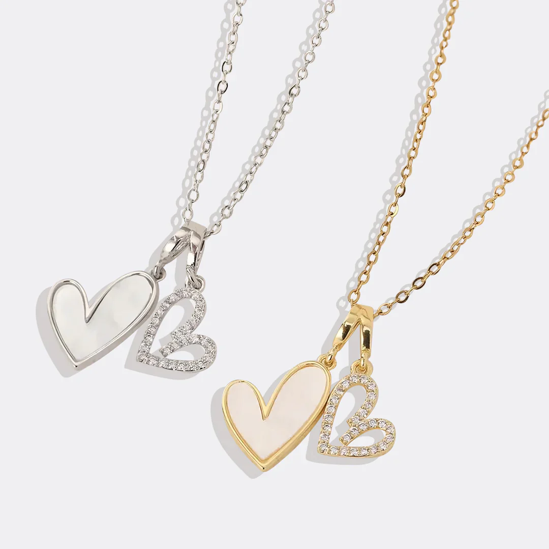 Mother of Pearl & Pave Hearts Necklace