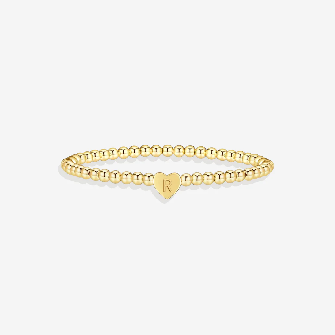 Gold Beaded Bracelet with Heart Initial