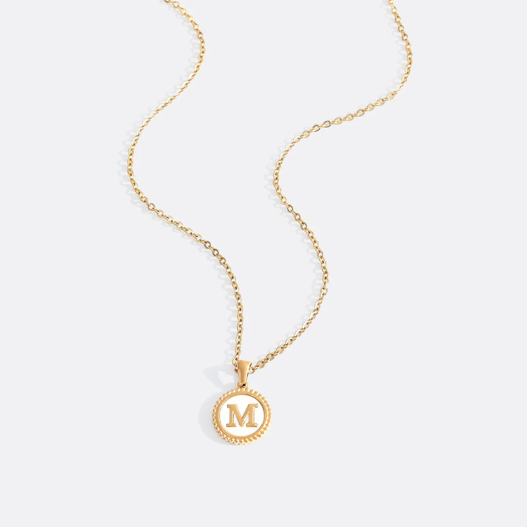 Mother of Pearl Disc Letter Necklace with Cable Chain