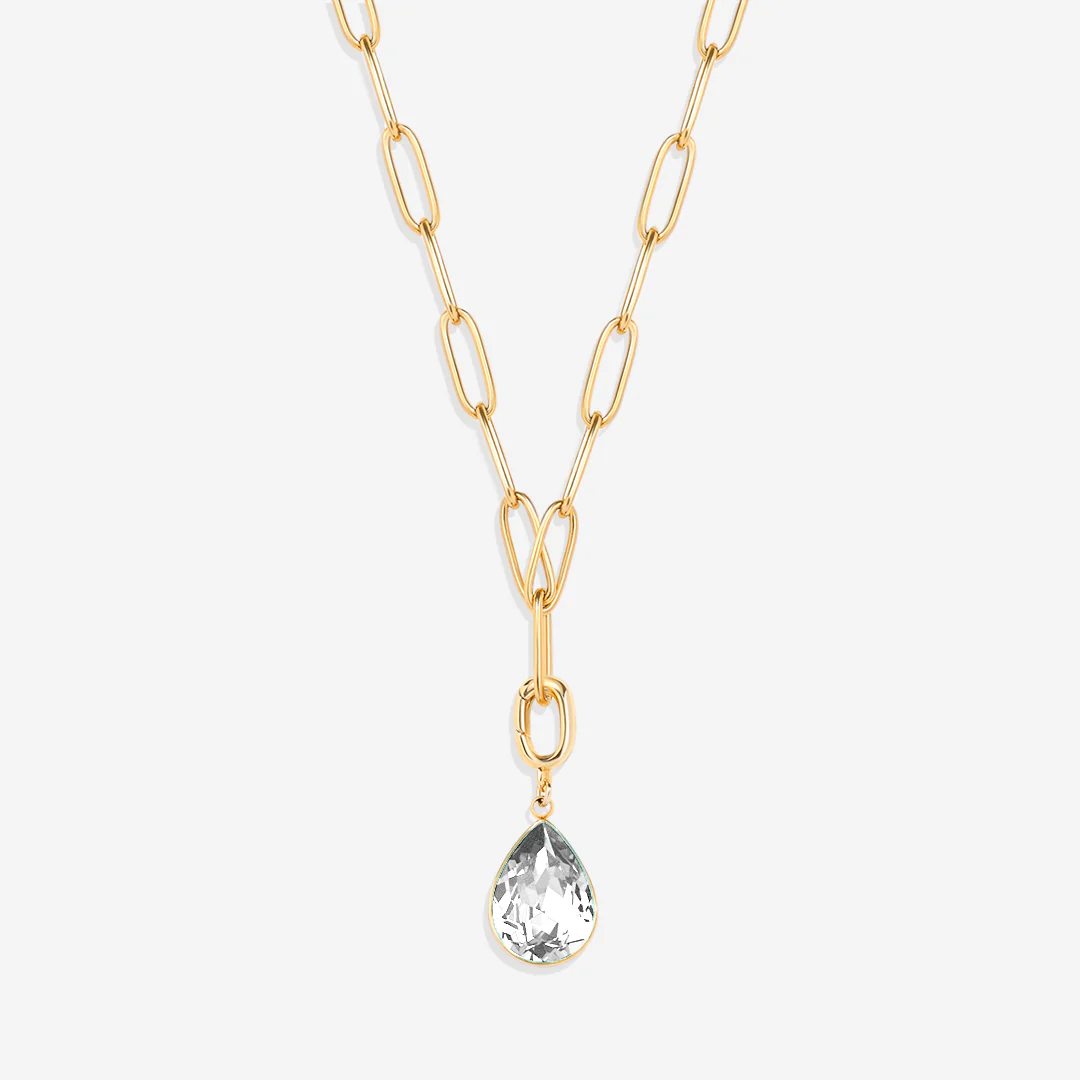 Mint Paperclip Necklace & Teardrop Birthstone Charm