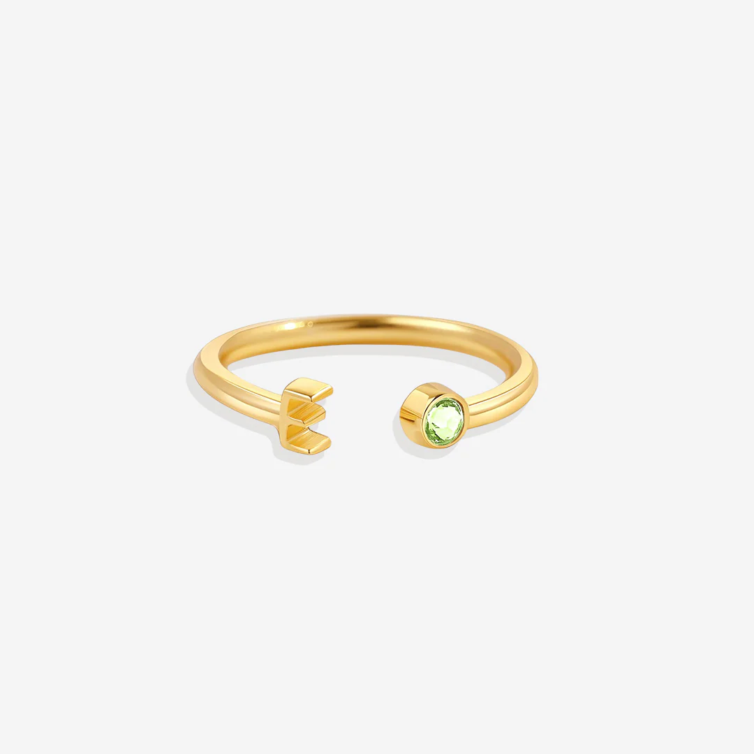 Dainty Birthstone Initial Ring