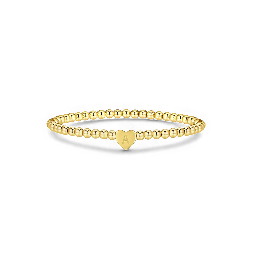 Gold Beaded Bracelet with Heart Initial