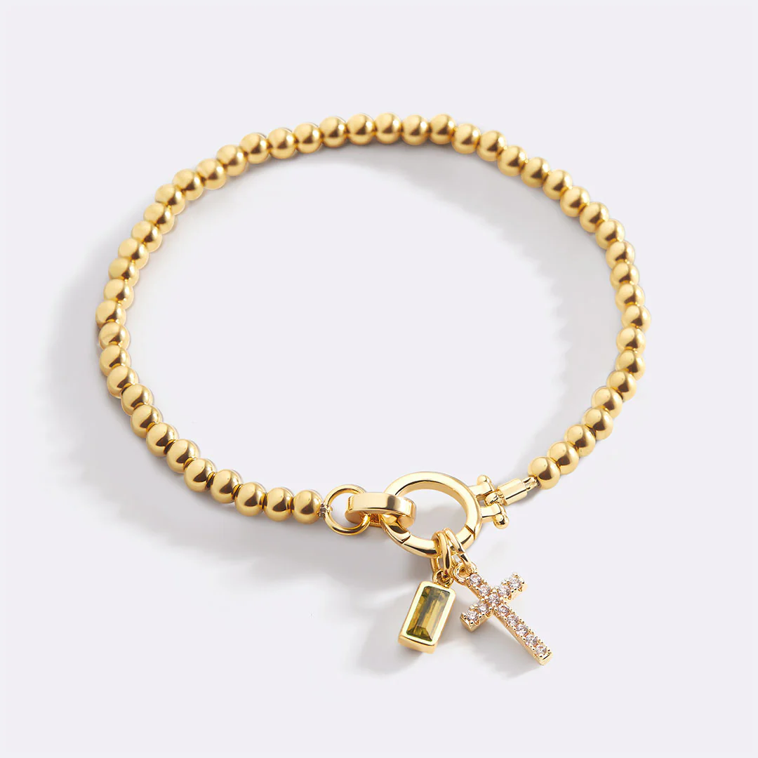 Cross Charm Birthstone Bracelet