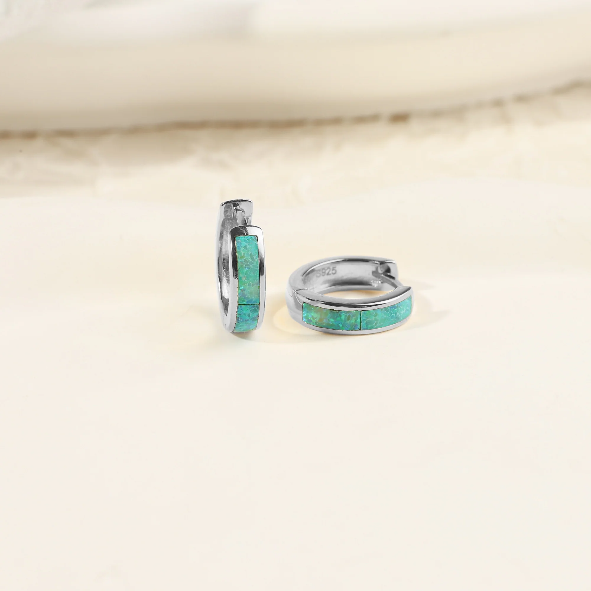 Opal Inlay Huggie Hoop Earrings