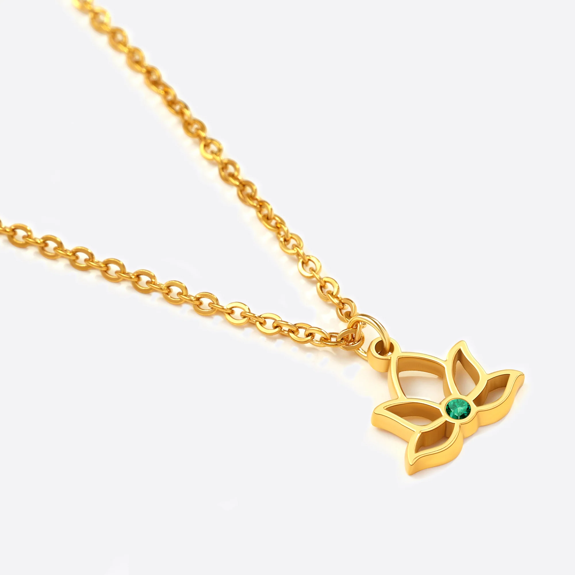 Mini Lotus Birthstone Pendant Necklace