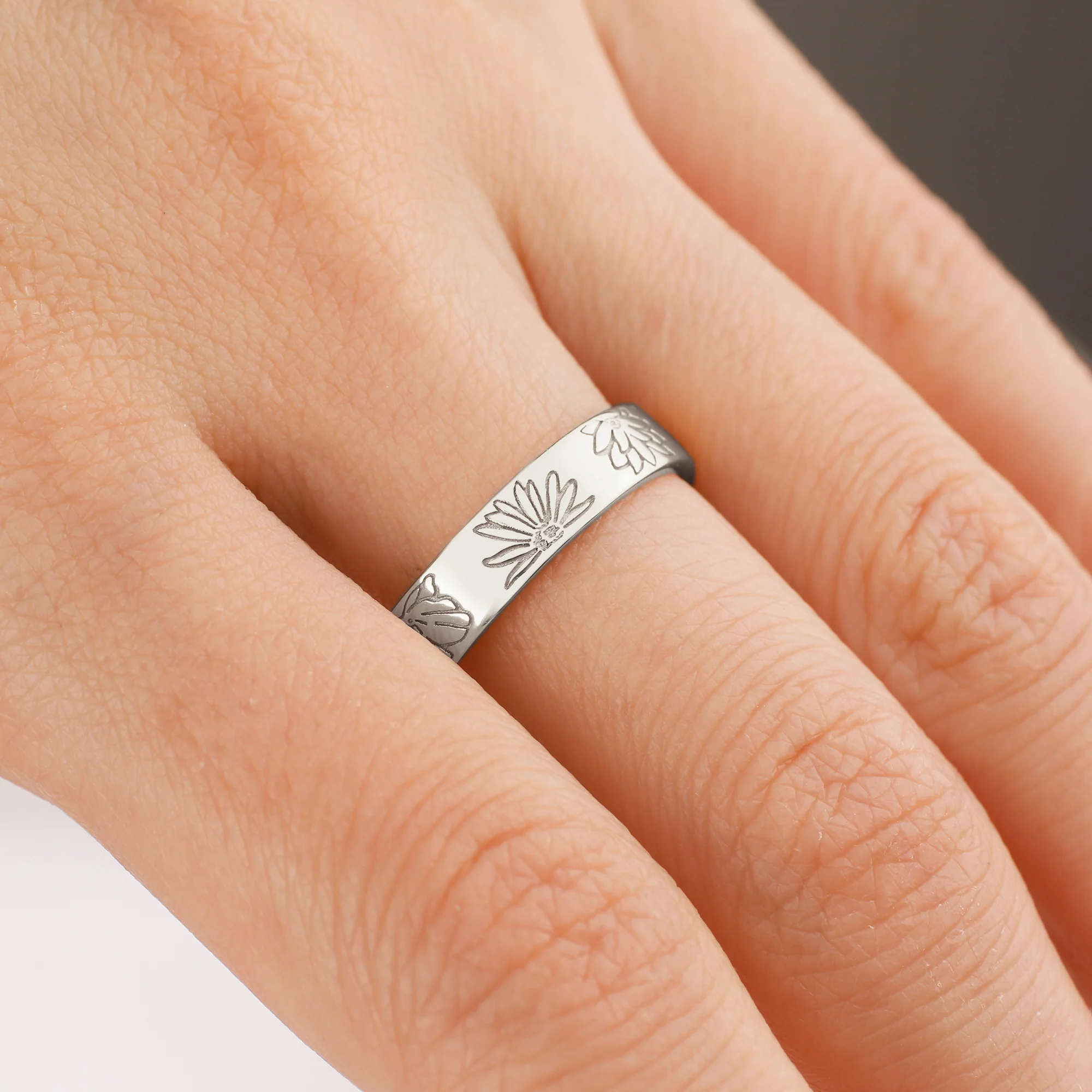 Personalized Stamped Flower Ring