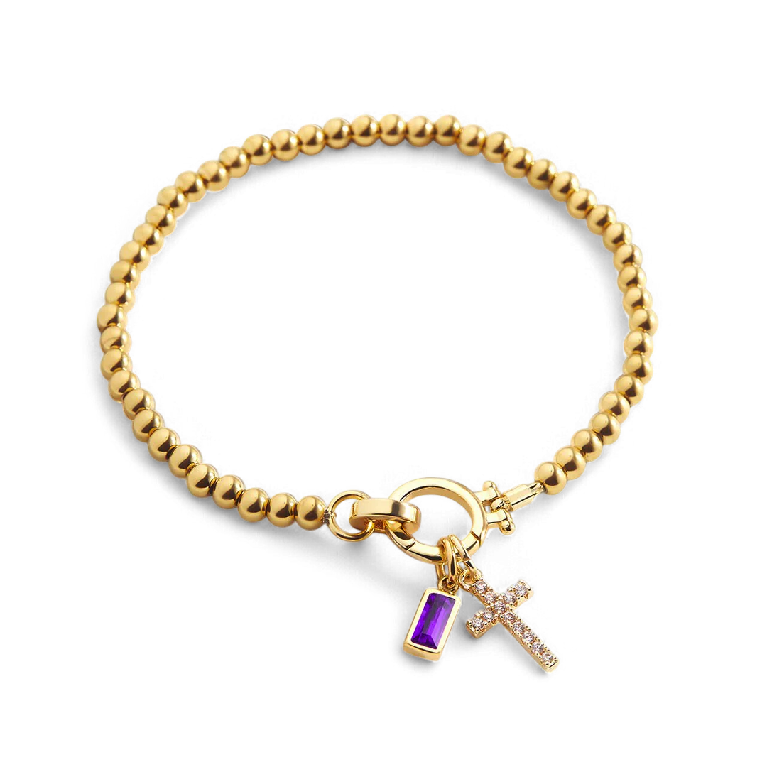 Cross Charm Birthstone Bracelet