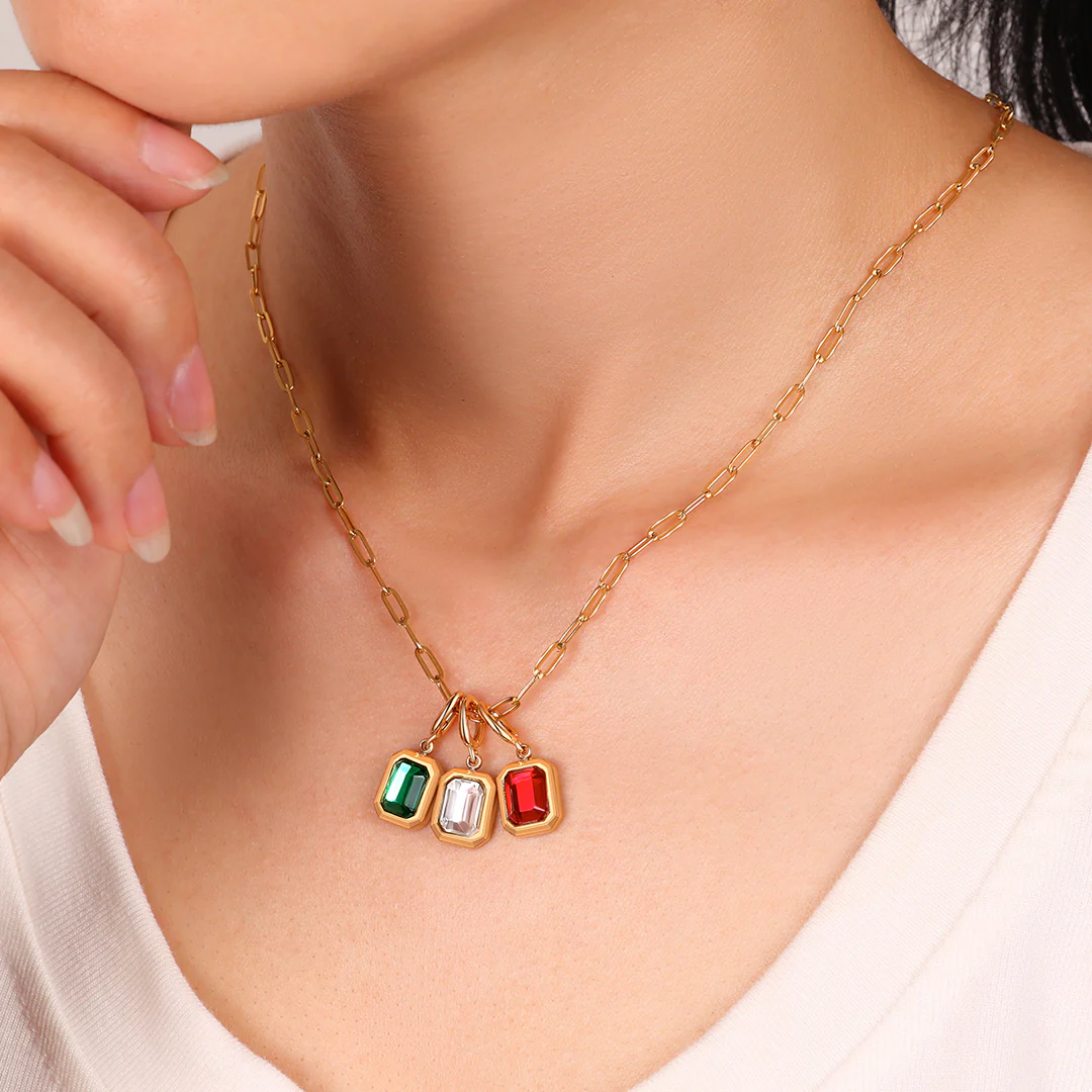 Baguette Birthstone Charm Necklace