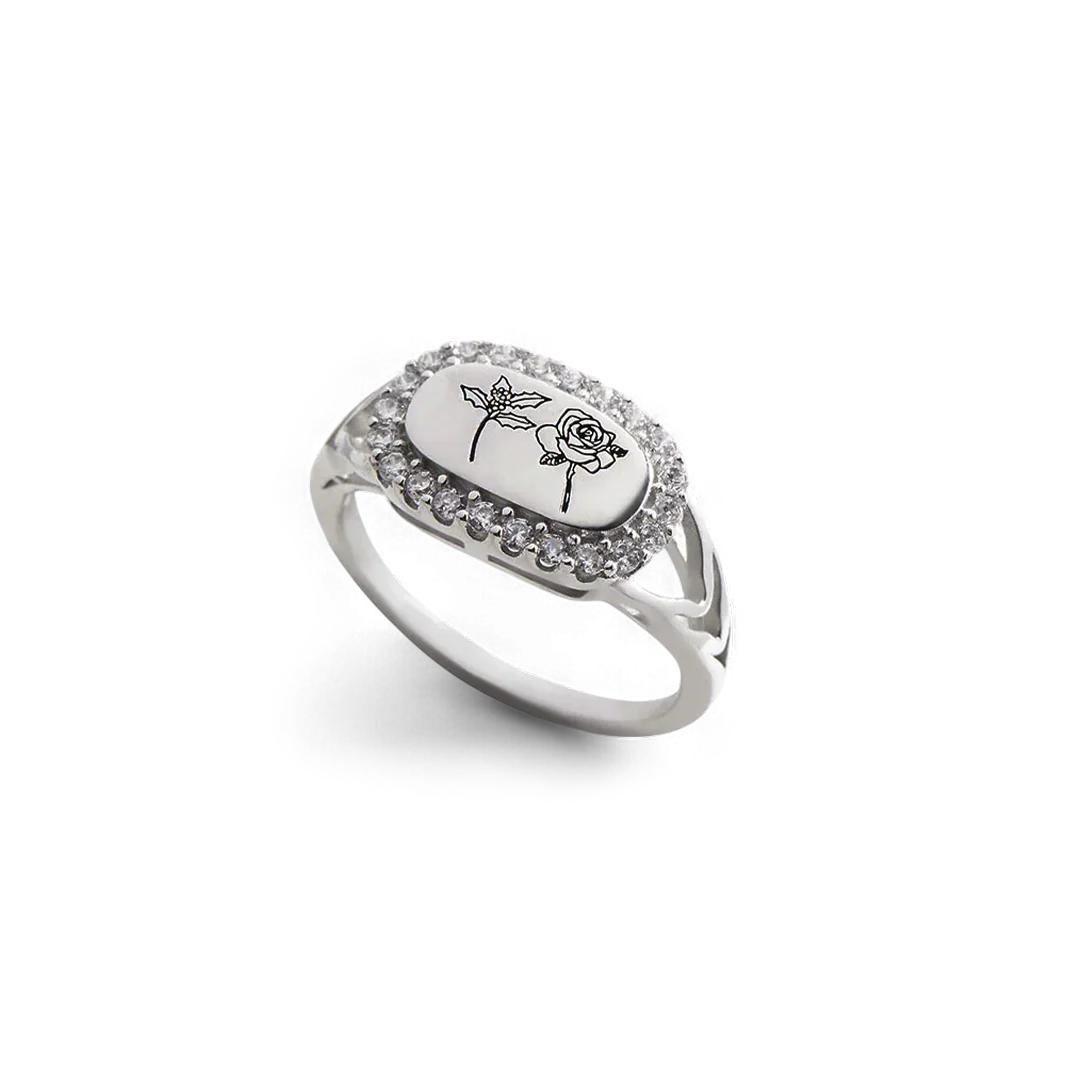 Personalized Birth Flower Bejeweled Ring