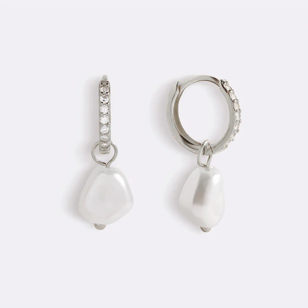 Freshwater Pearl Drop Pave Huggie Earrings
