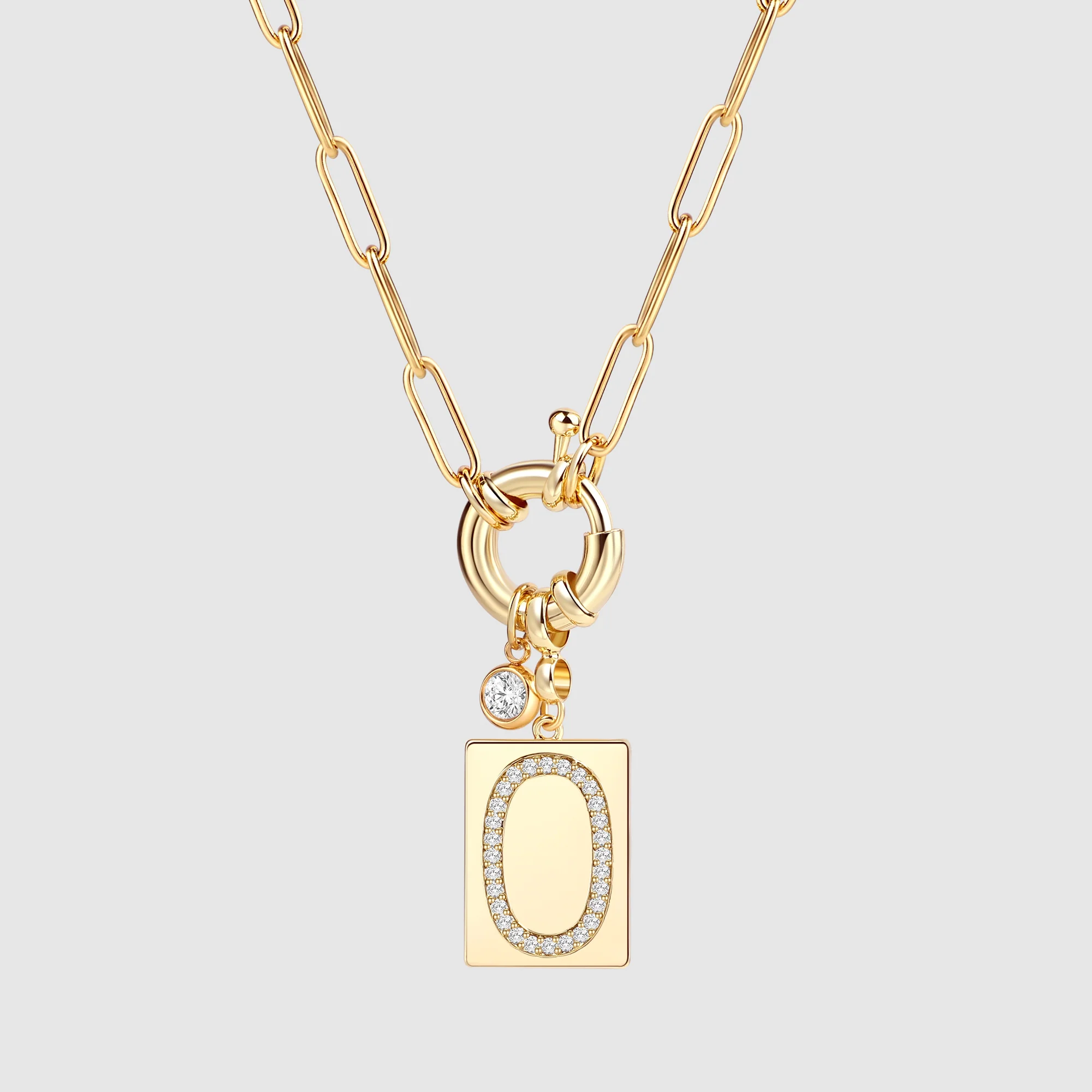 Pave Initial Pendant Necklace with Paperclip Chain