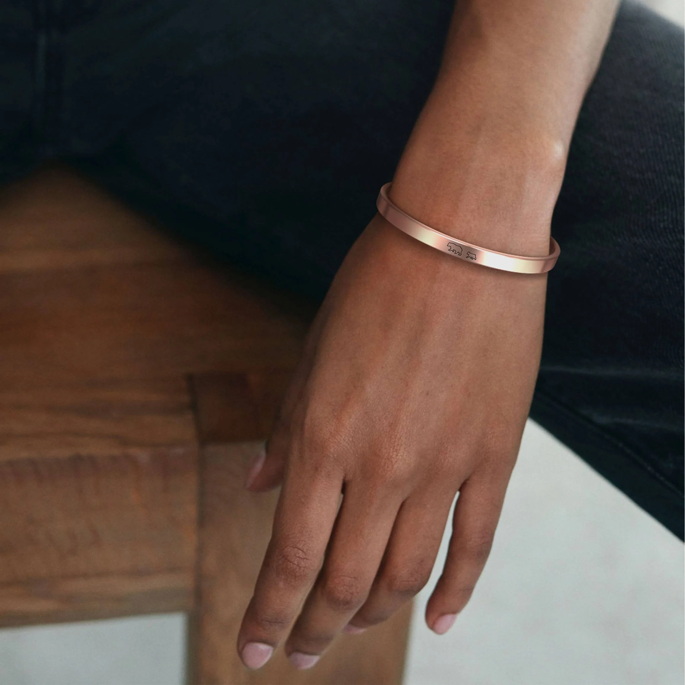 Mama Bear & Her Baby Bears Engraved Cuff Bracelet