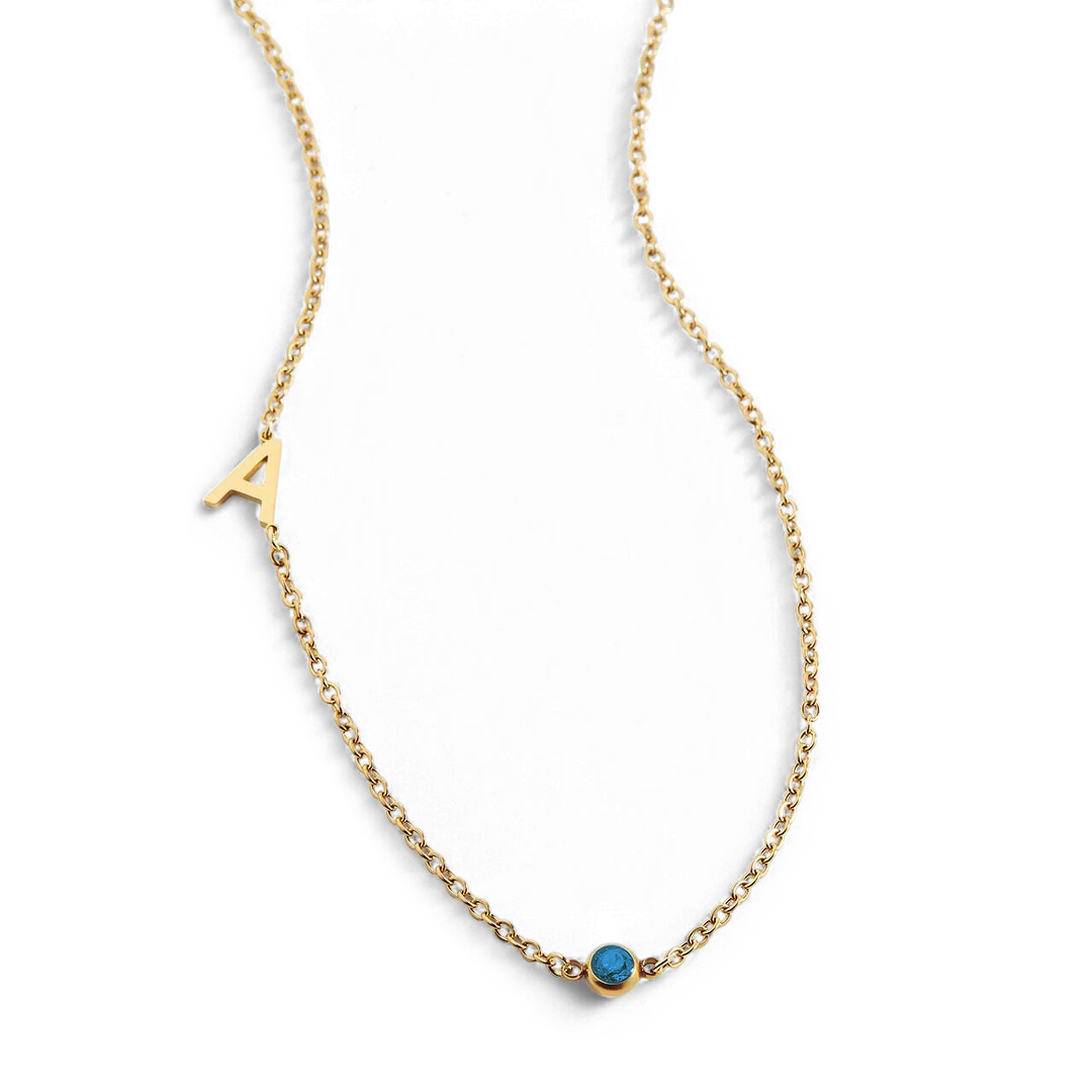 Initial Necklace with Birthstone Accent