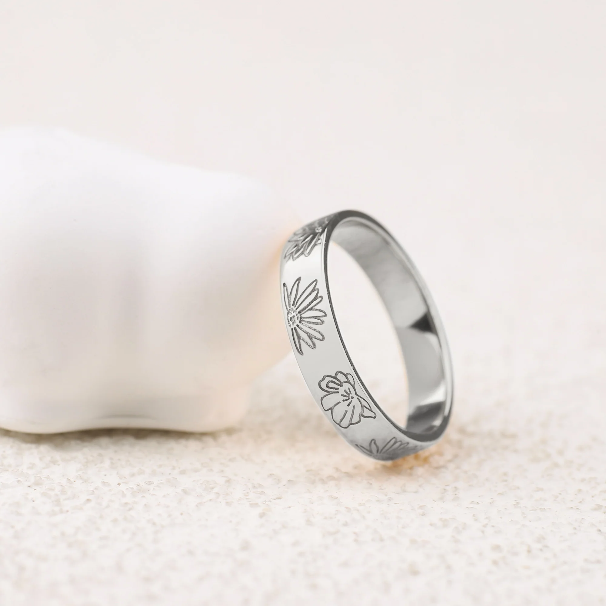 Personalized Stamped Flower Ring