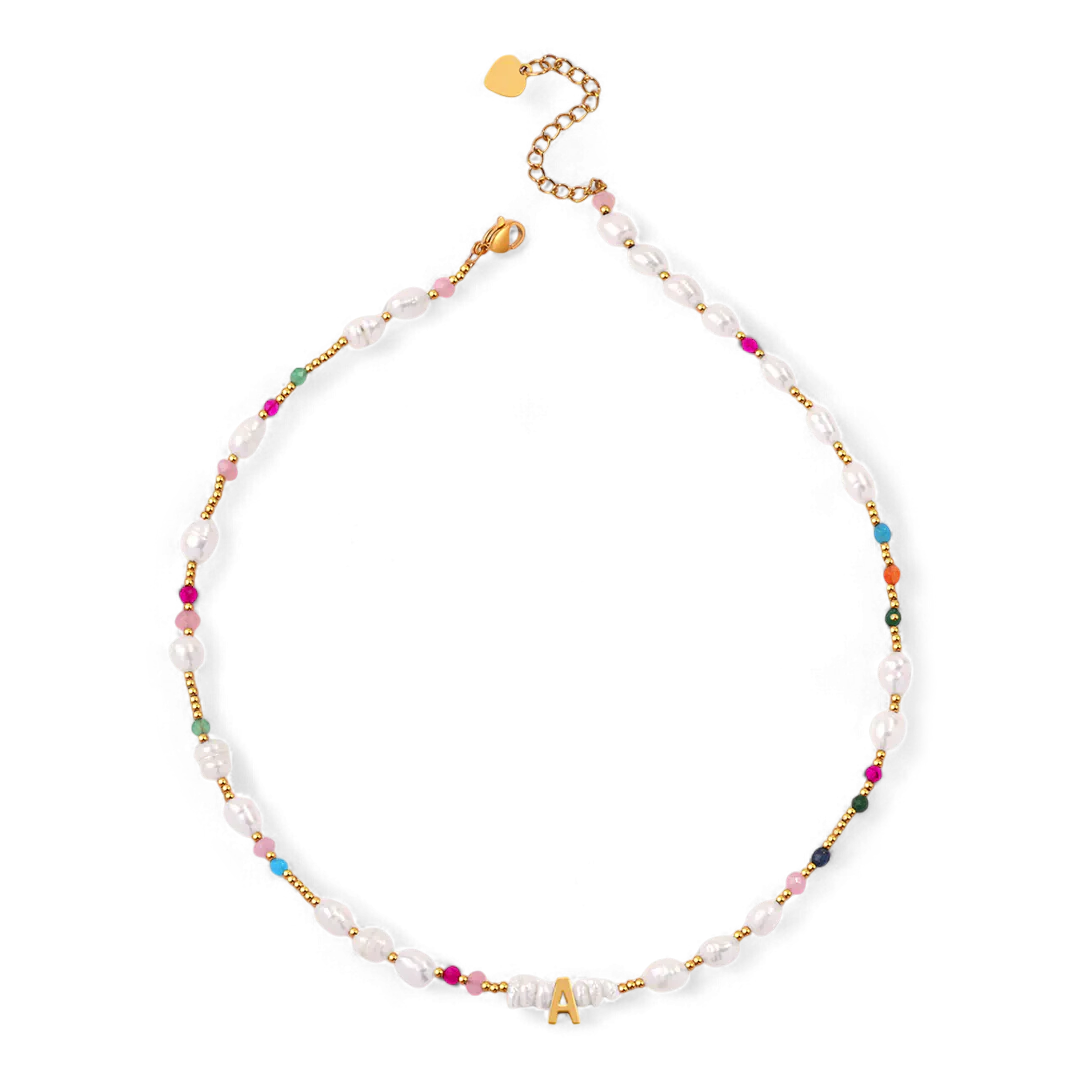 Gemstone and Pearl Initial Necklace