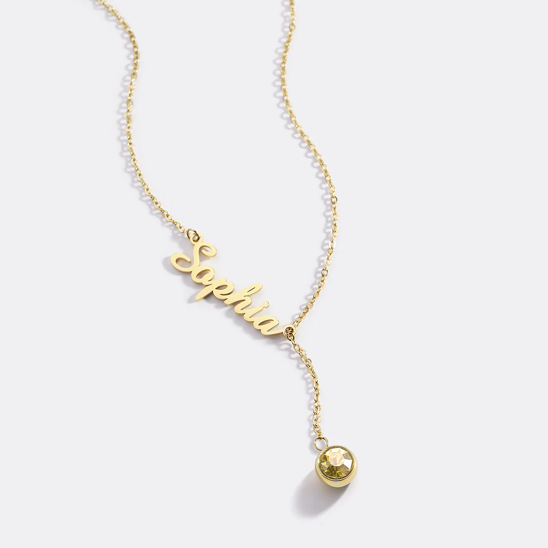 Birthstone Lariat Name Necklace