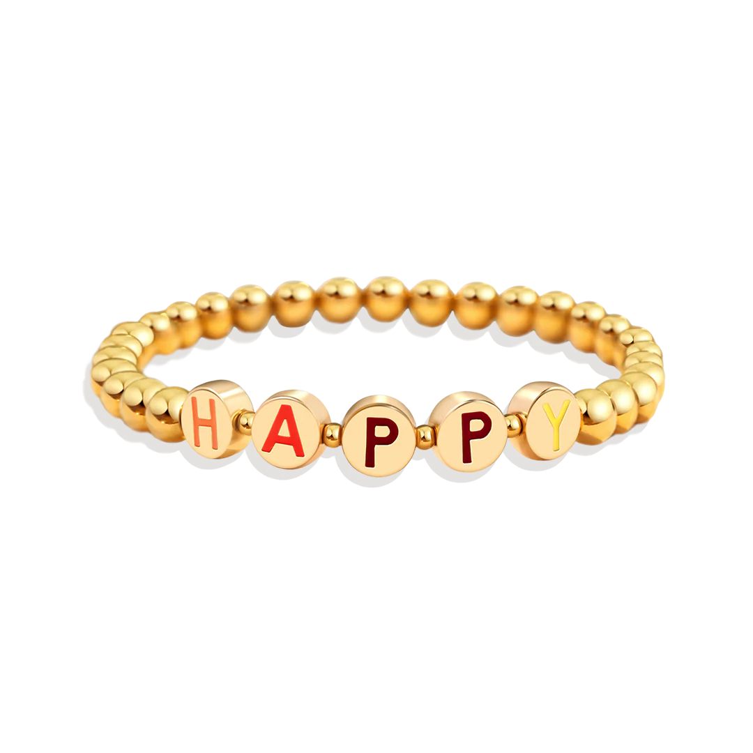 Custom Rainbow Letter Gold Disc Beaded Bracelet