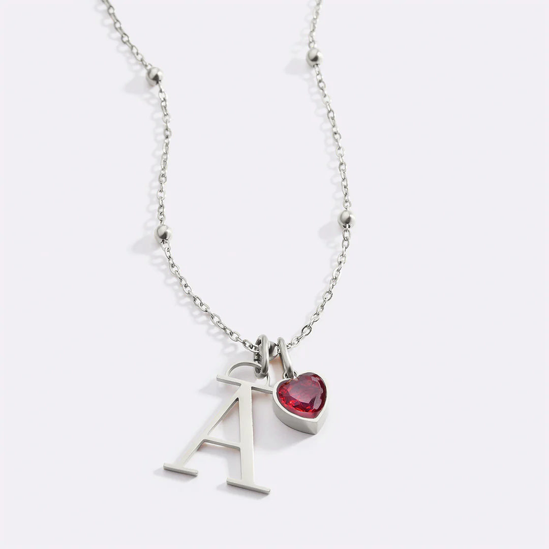 Droplet Birthstone & Initial Necklace