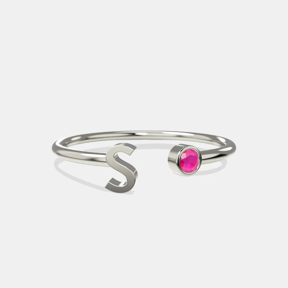 Dainty Birthstone Initial Ring