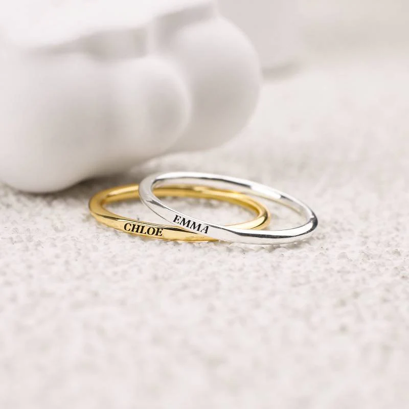 Sterling Silver Flat Top Super Tiny Stackable Name Ring