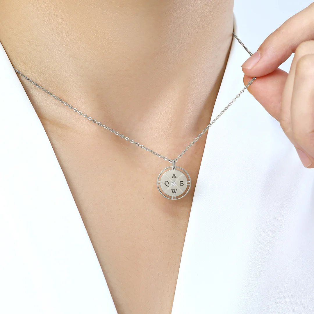 Personalized Mini Compass Pendant Necklace