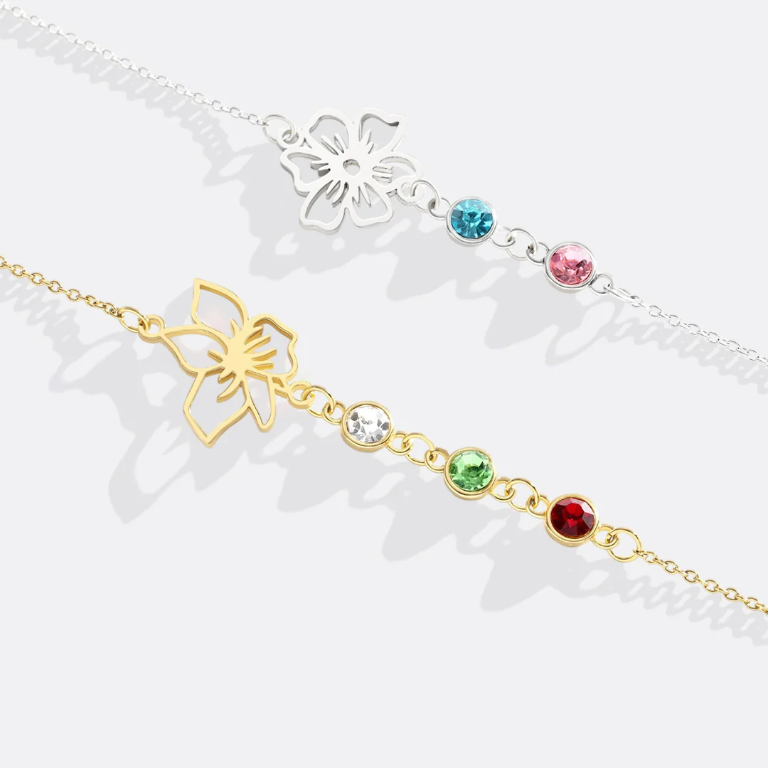 Personalized Birth Flower & Birthstones Bracelet July Water Lily