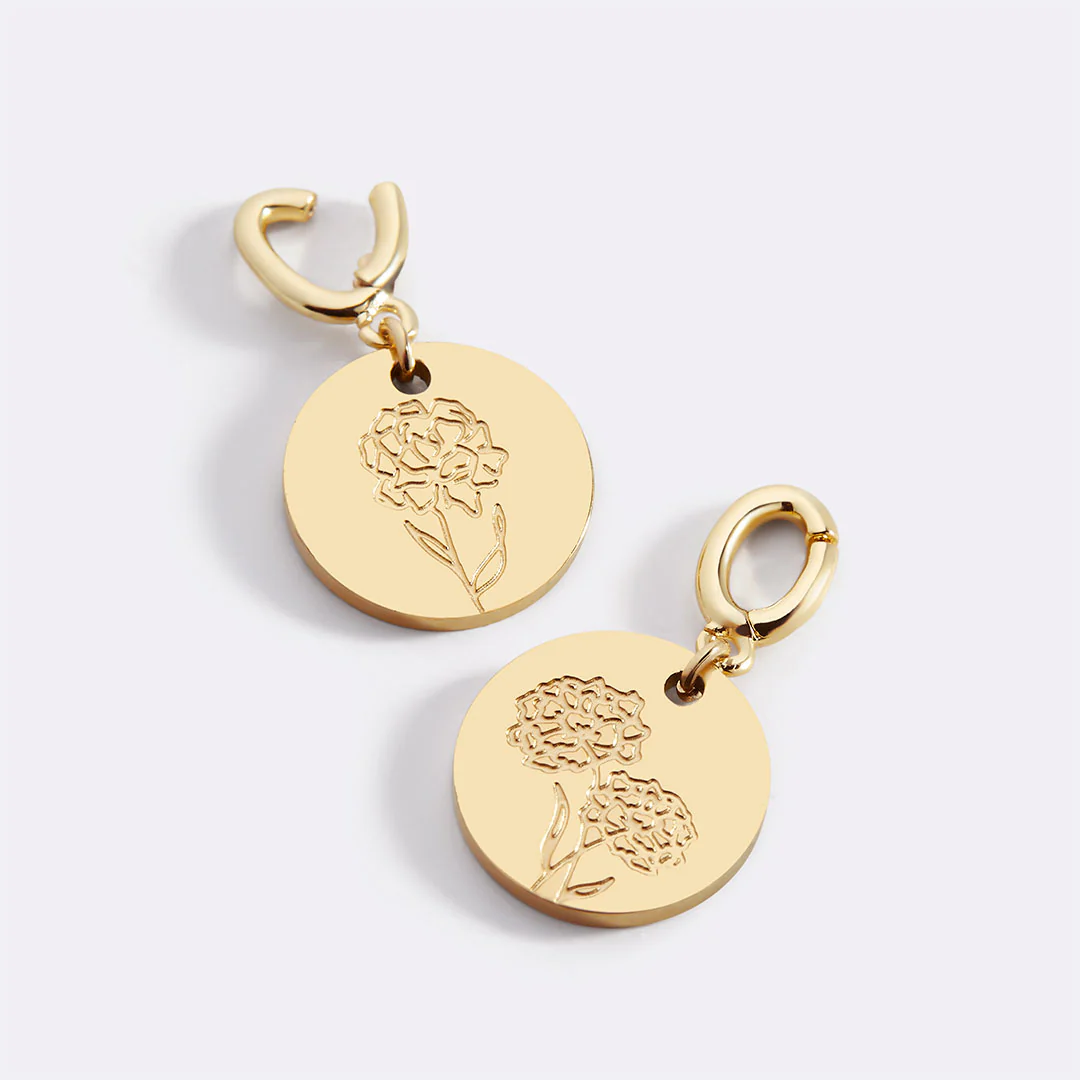 Engraved Birth Flower Disc Charm