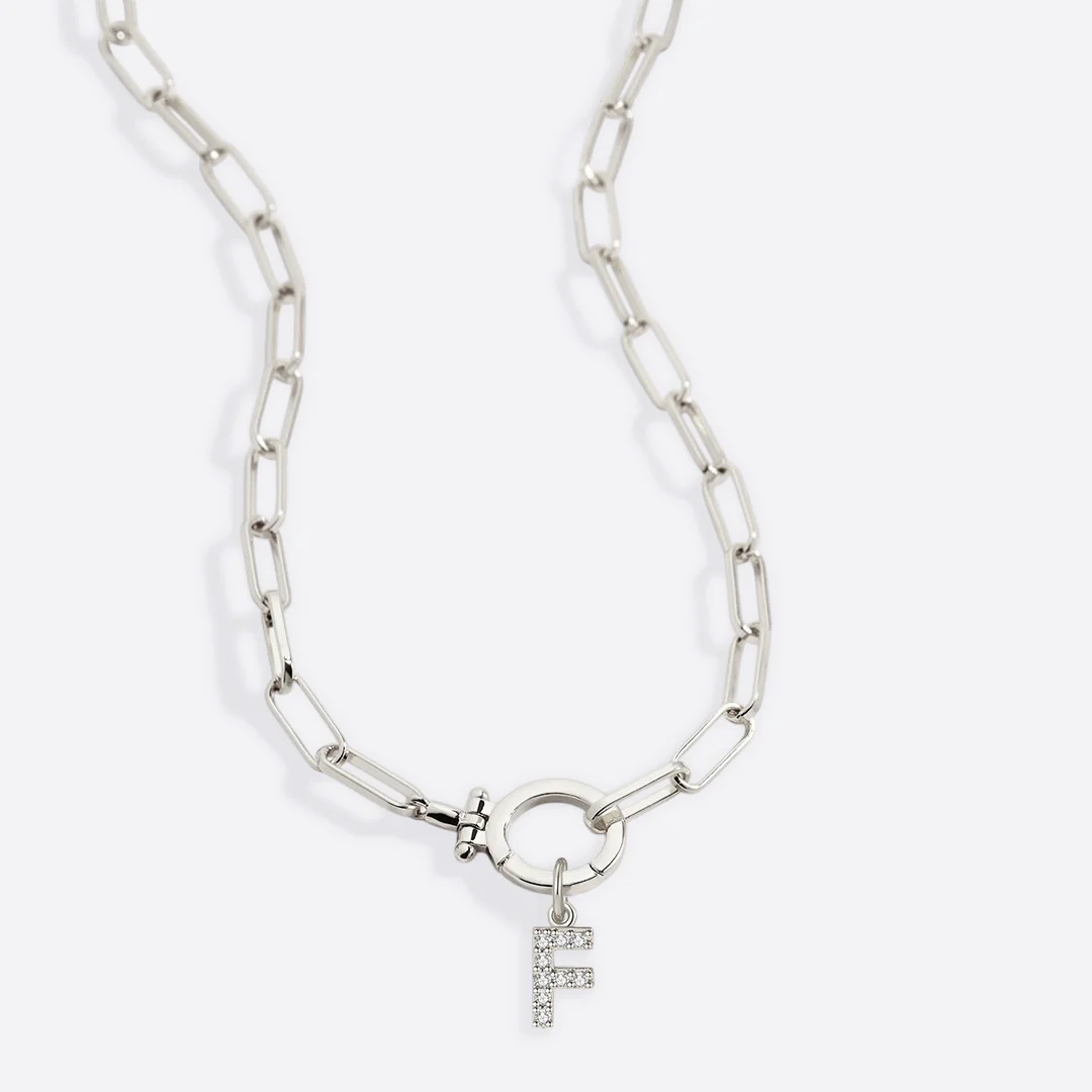 Mint Paperclip Necklace with Pave Initial Charm