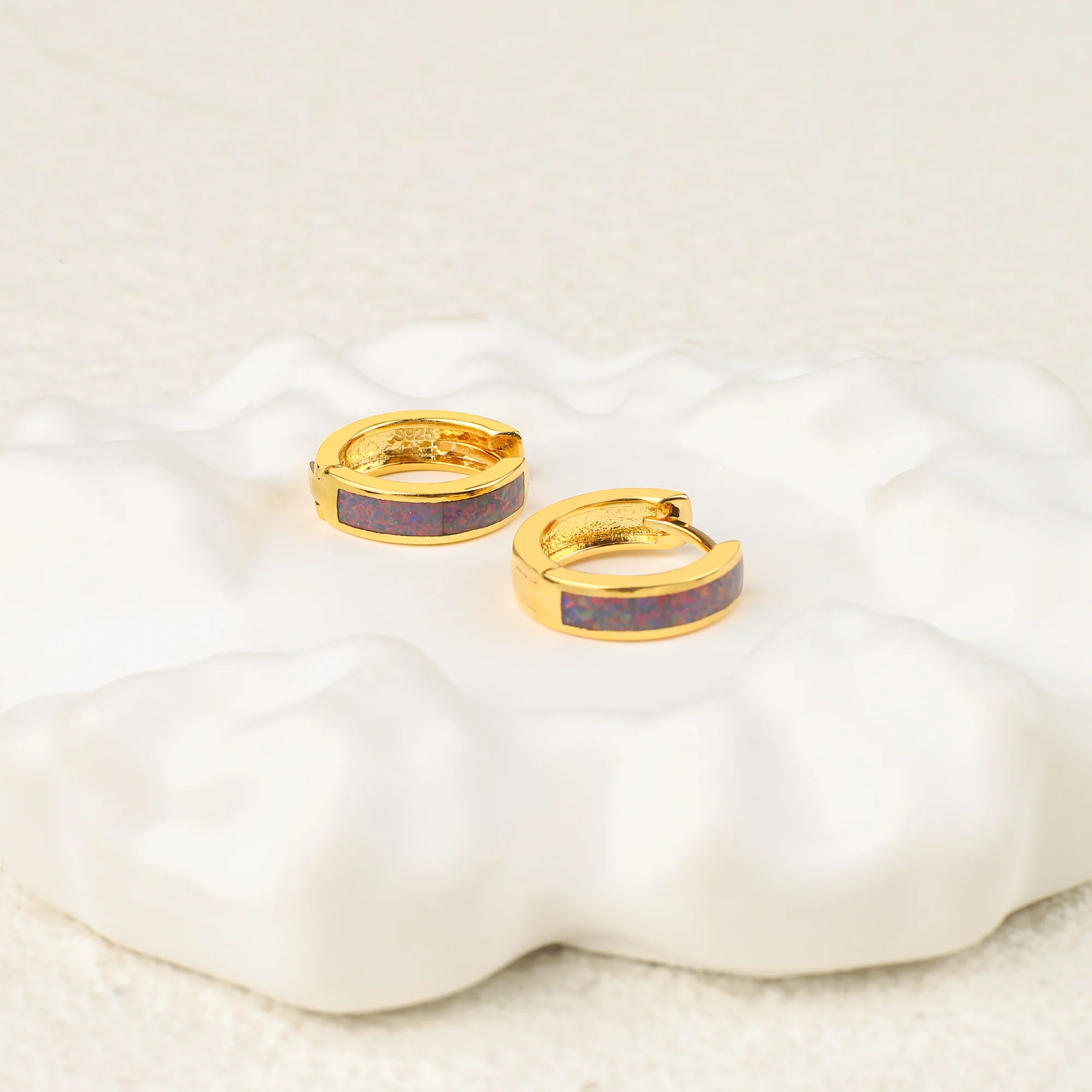 Opal Inlay Huggie Hoop Earrings