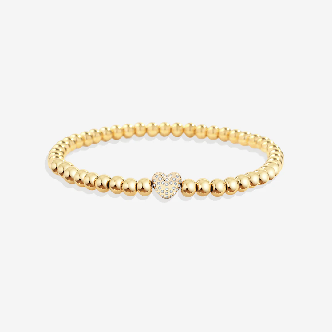 Pave Heart Gold Beaded Bracelet