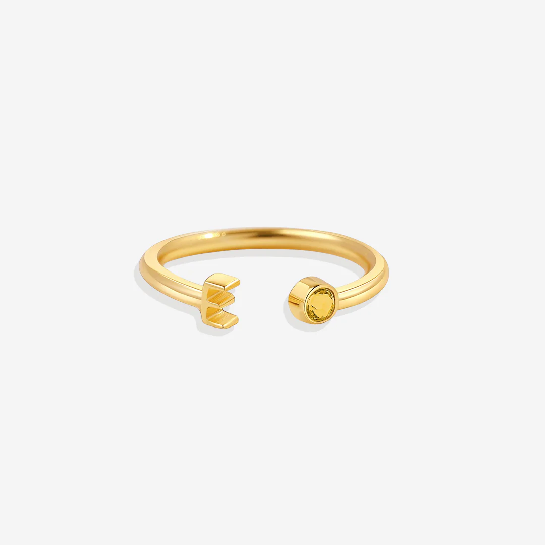 Dainty Birthstone Initial Ring