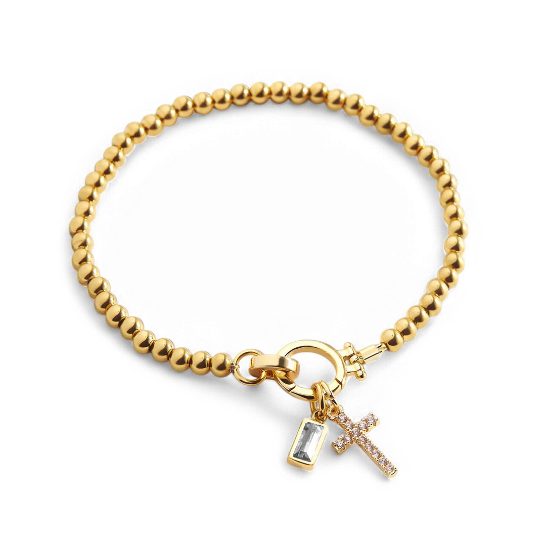 Cross Charm Birthstone Bracelet