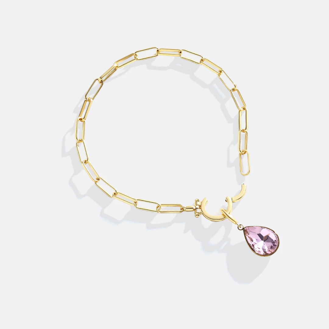 Mint Paperclip Bracelet & Teardrop Birthstone Charm