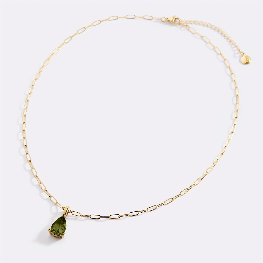 Birthstone Pendant Necklace with Dainty Paperclip Chain