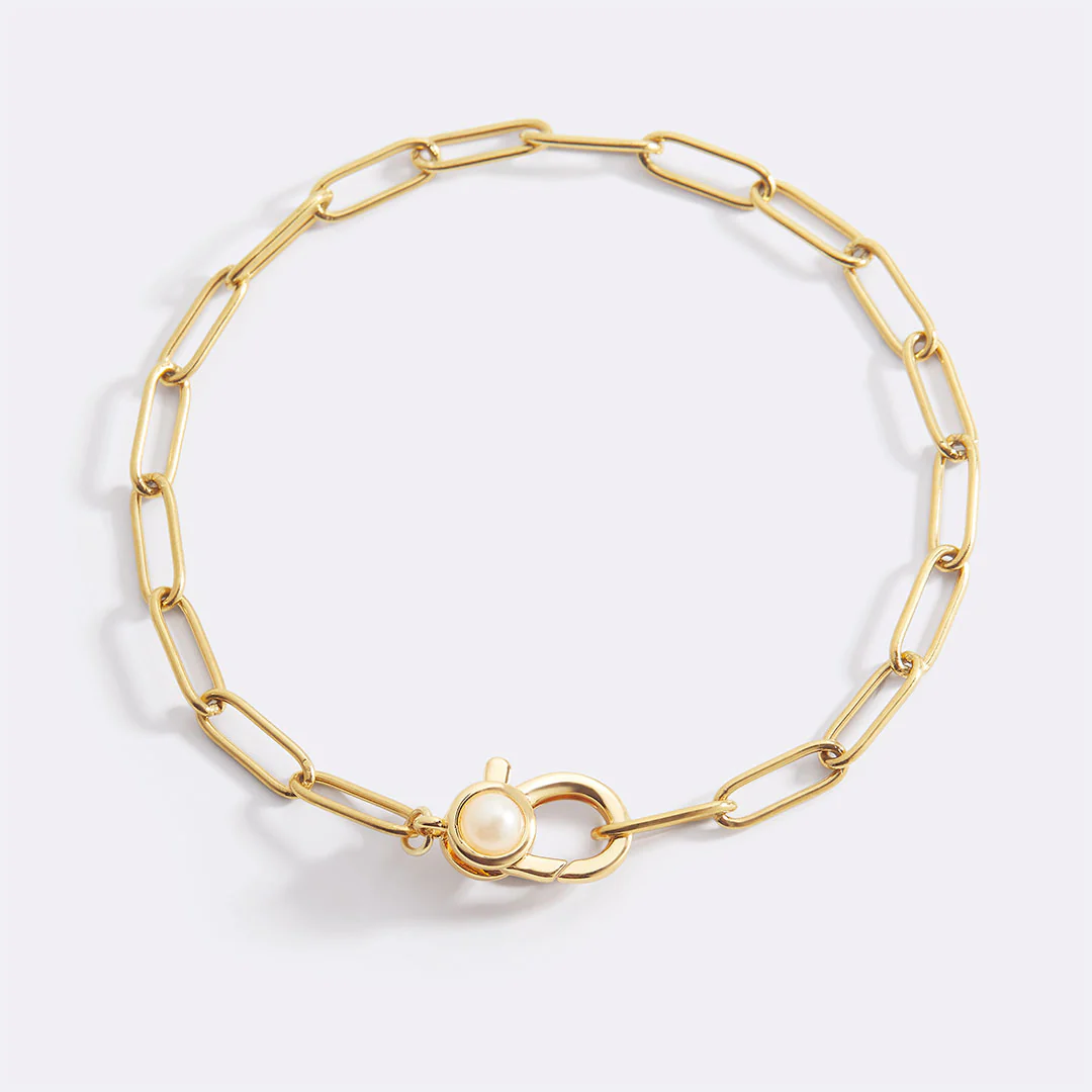 Paperclip Bracelet with Pearl Accent