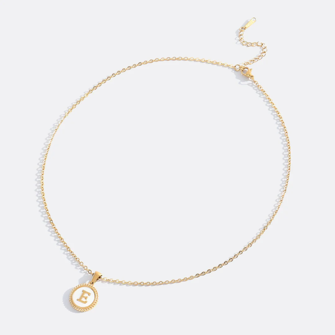 Mother of Pearl Disc Letter Necklace with Cable Chain