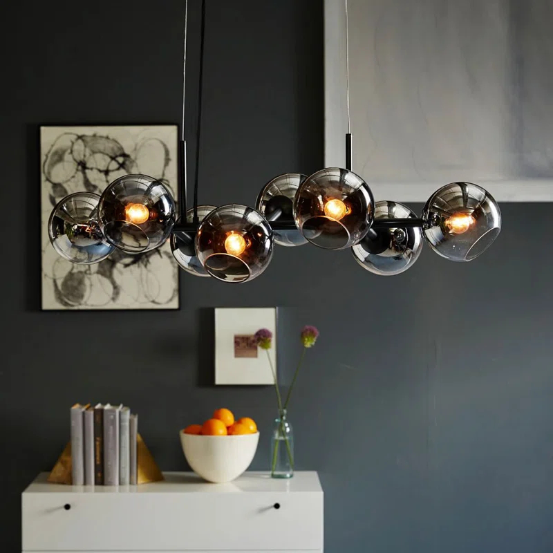 Light Glass Globe Modern Linear Chandelier