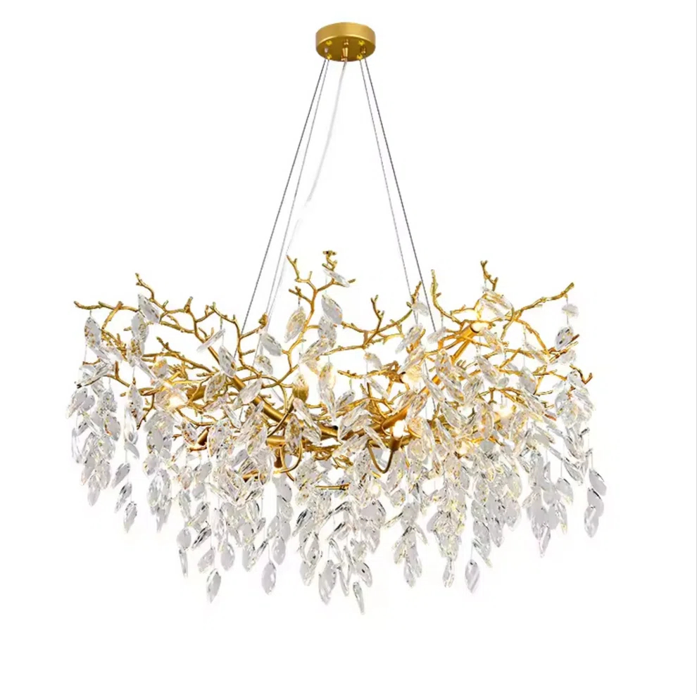 Bloom Luxury Gold Branch Pendant Chandelier With Amber Glass Shades | Round Or Elliptic Shape