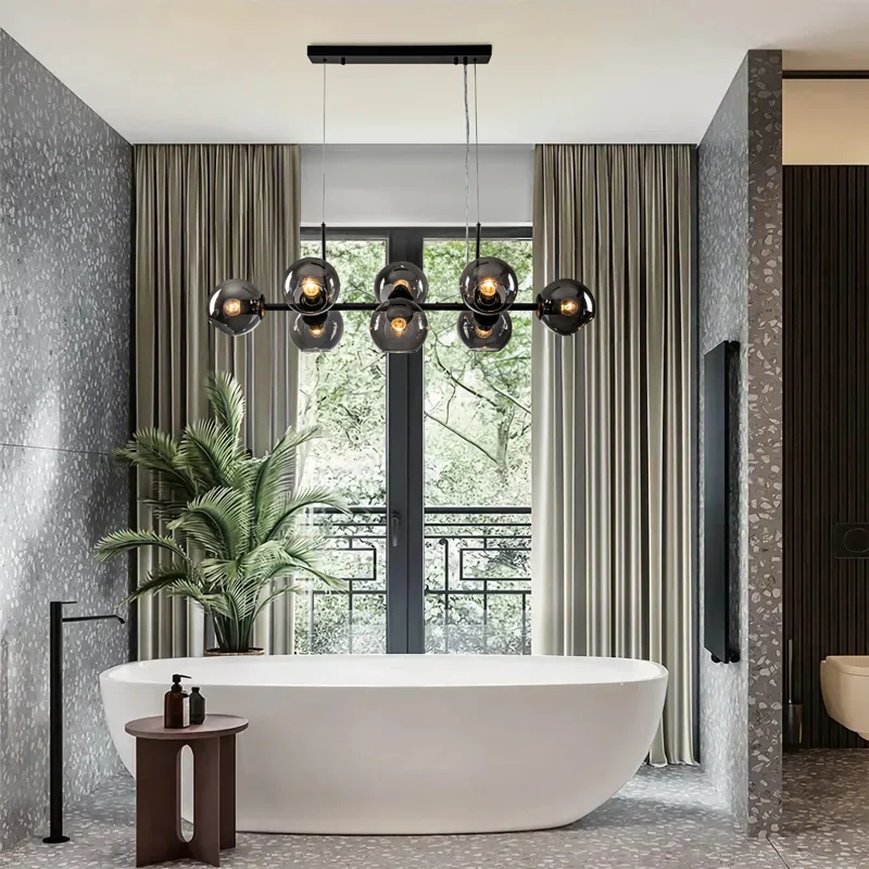 Light Glass Globe Modern Linear Chandelier