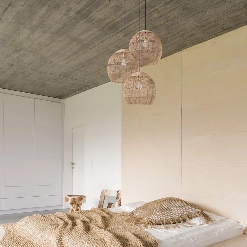 Metal and Woven Hemp Rope Hanging Pendant, Brown