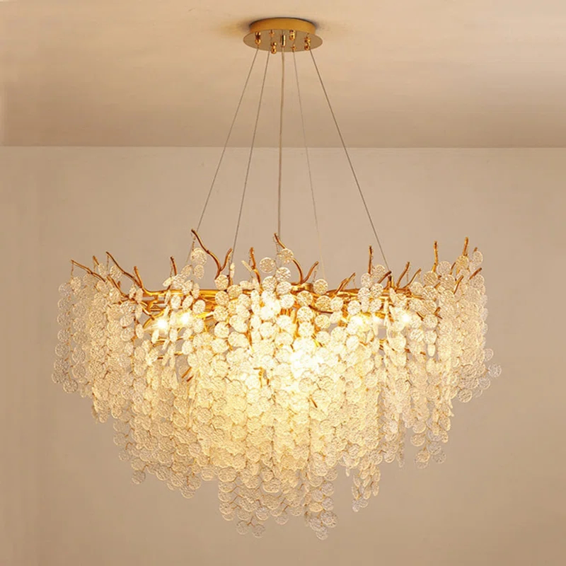 Bloom Luxury Gold Branch Pendant Chandelier With Amber Glass Shades | Round Or Elliptic Shape