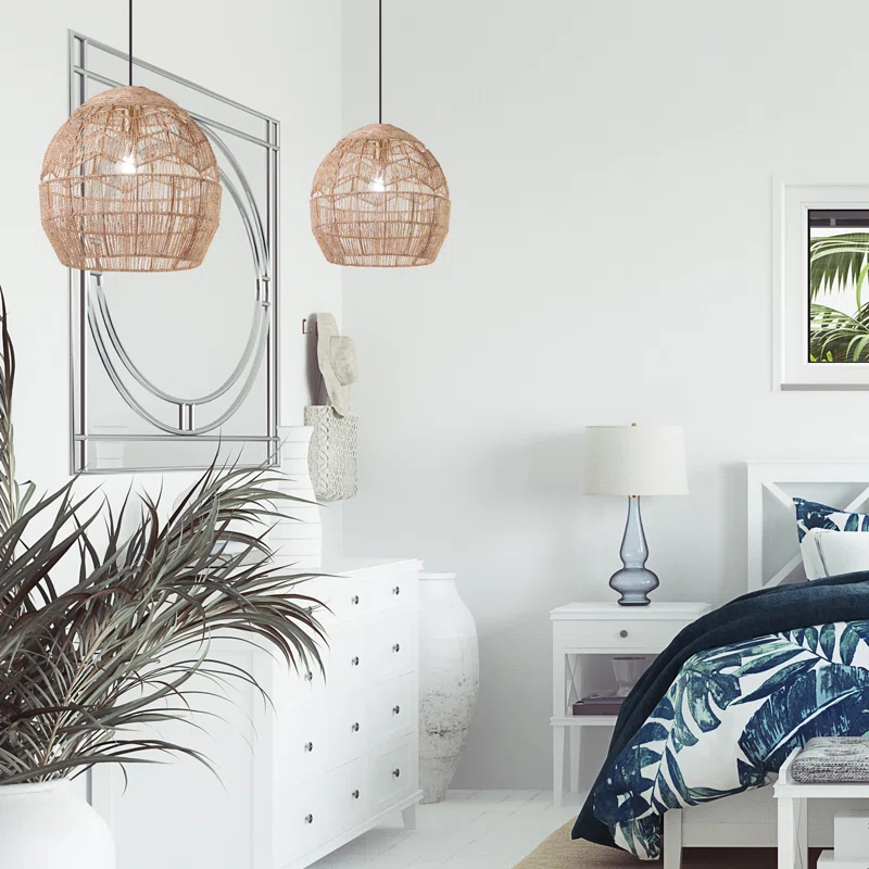 Metal and Woven Hemp Rope Hanging Pendant, Brown