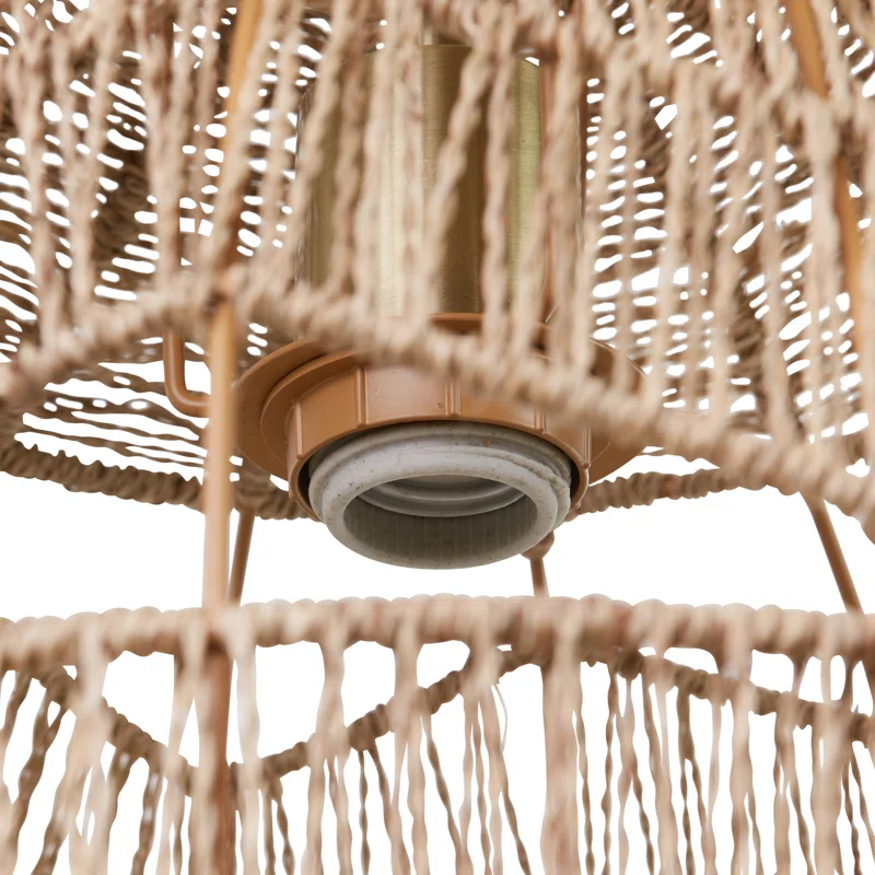 Metal and Woven Hemp Rope Hanging Pendant, Brown