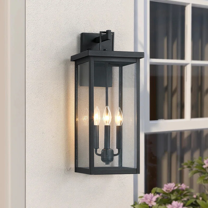 Large Black Outdoor Wall Lantern Sconce Light