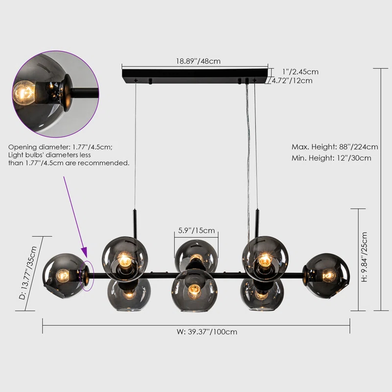 Light Glass Globe Modern Linear Chandelier
