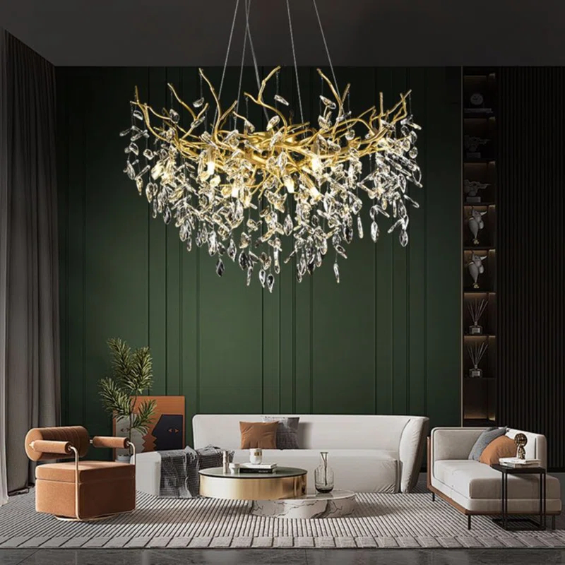 Bloom Luxury Gold Branch Pendant Chandelier With Amber Glass Shades | Round Or Elliptic Shape