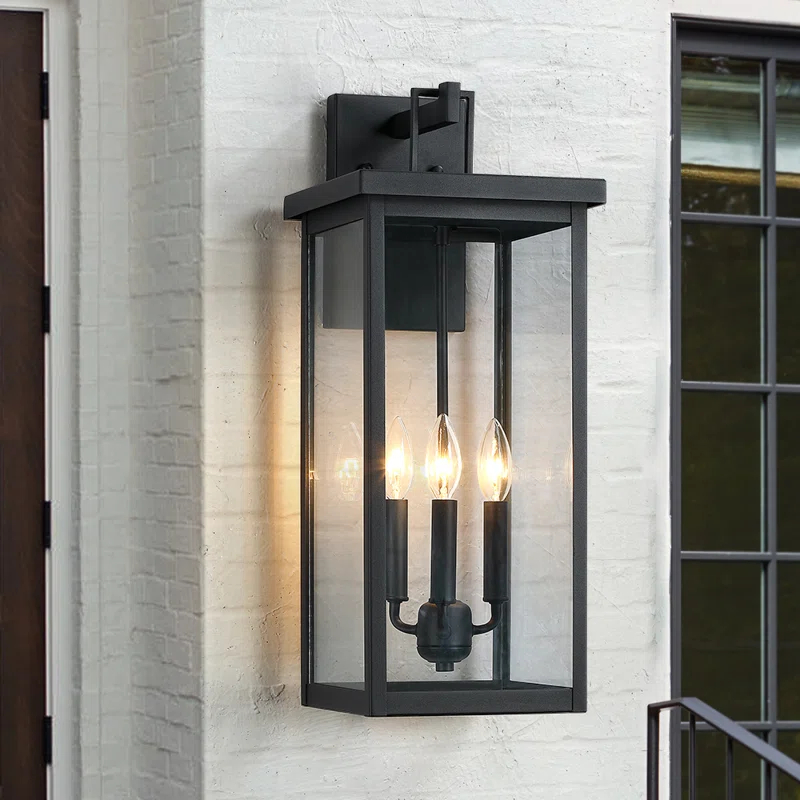 Large Black Outdoor Wall Lantern Sconce Light